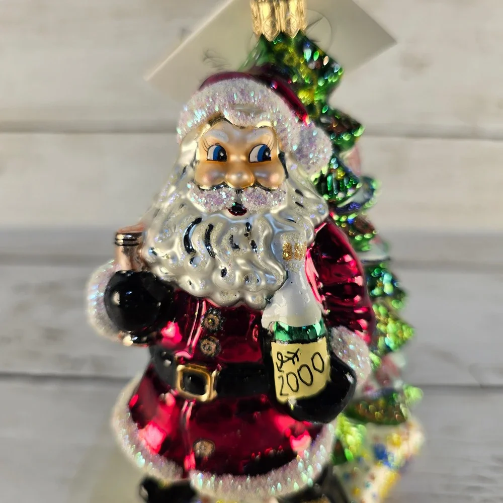 Christopher Radko Year 2000 Millennium Santa Glass Ornament Happy New Year Tree